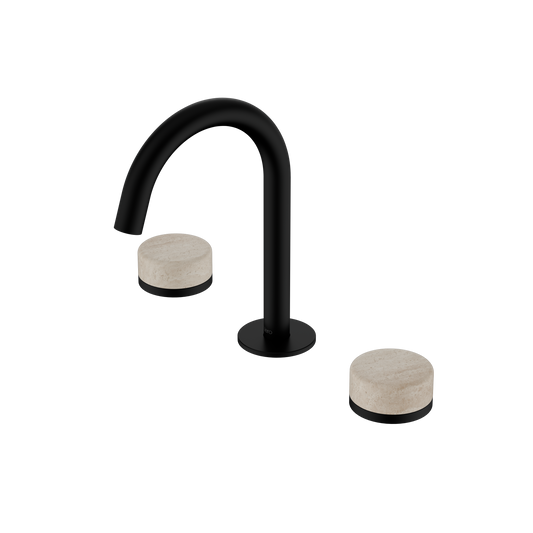 SERENITY BASIN SET ARC SPOUT WITH ROME TRAVERTINE HANDLE