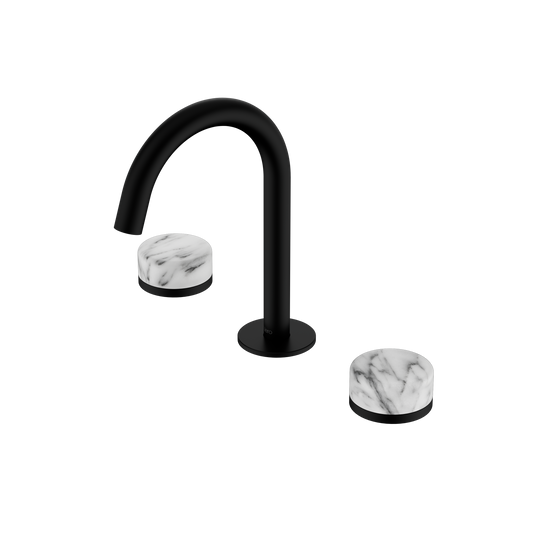 SERENITY BASIN SET ARC SPOUT WITH ARABESCATO CORCHIA HANDLE