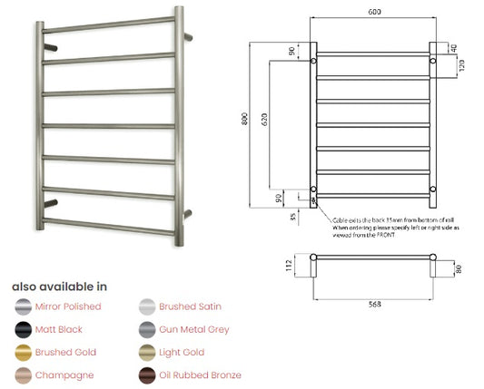 Round Heated Rail Ladder 600mm Wide