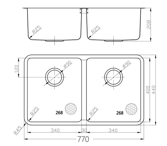 Traditional Under/Overmount Double Bowl Sink