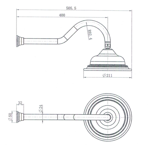 Bordeaux shower Arm with Shower Head