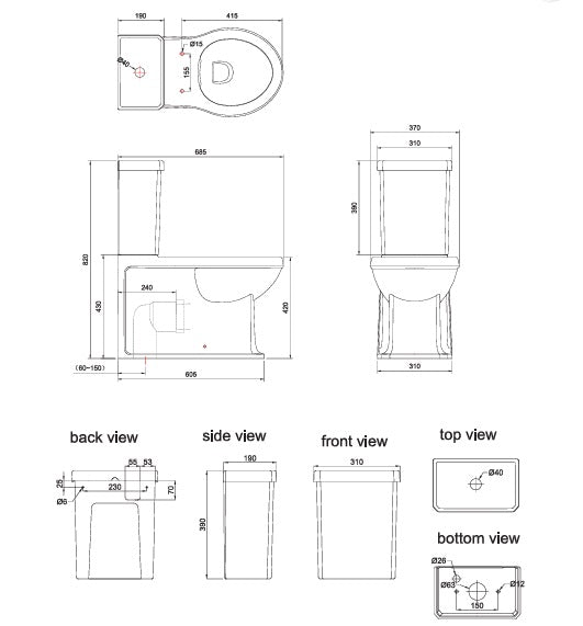 BURLINGTON TRADITIONAL RIMLESS  WALL FACED TOILET SUITE