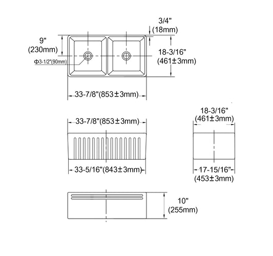 Boston 853x461x255 Butler Sink Double Bowl