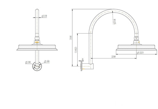 Montpellier Shower Arm With Shower Head