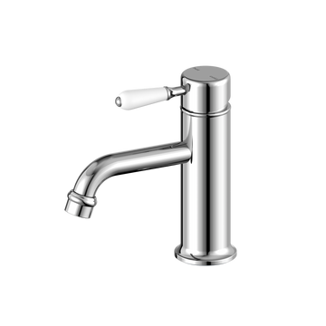 York Straight Basin Mixer With White Porcelain Lever