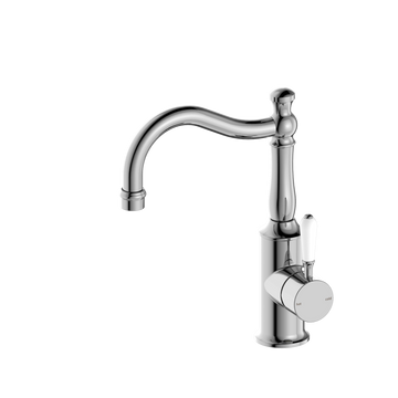 York Basin Mixer Hook Spout With White Porcelain Lever