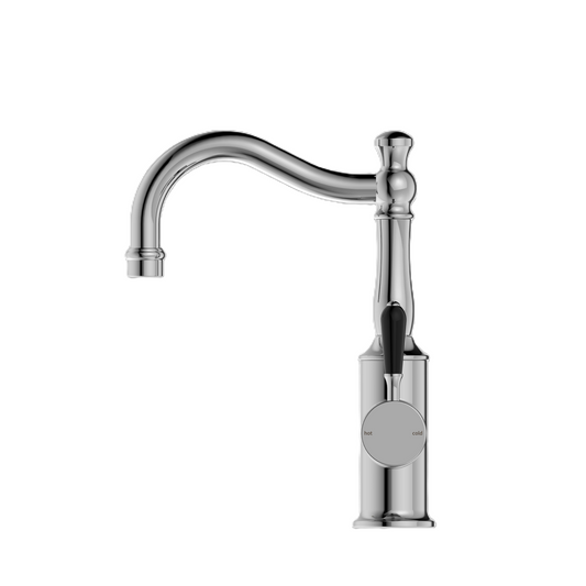 York Basin Mixer Hook Spout With Black Porcelain Lever