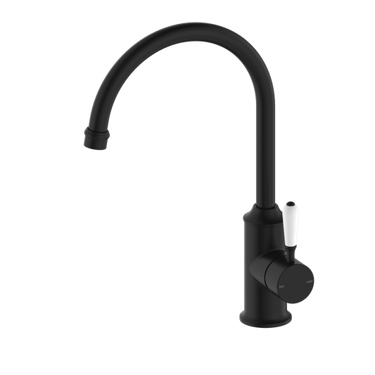 York Kitchen Mixer Gooseneck Spout With White Porcelain Lever