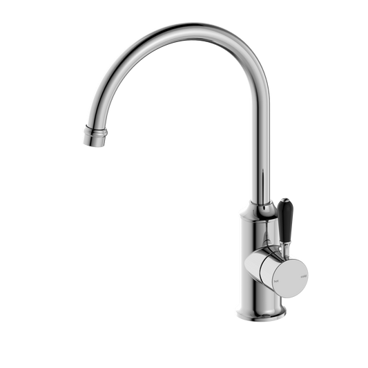 York Kitchen Mixer Gooseneck Spout With Black Porcelain Lever