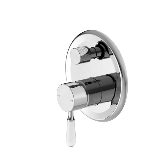 York Shower Mixer With Divertor With White Porcelain Lever