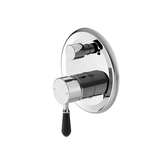 York Shower Mixer With Divertor With Black Porcelain Lever