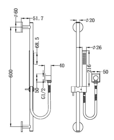 Dolce Shower Rail With Slim Hand Shower