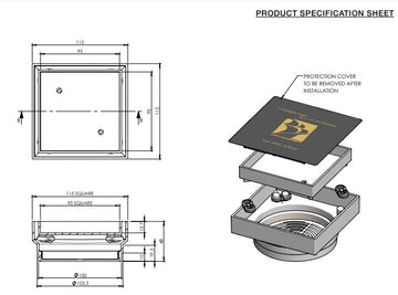 Bermuda Square Floor Waste 115mm*100mm/80mm